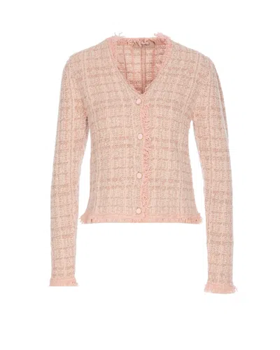 Twinset Jacquard Lurex Knit Jacket In Pink