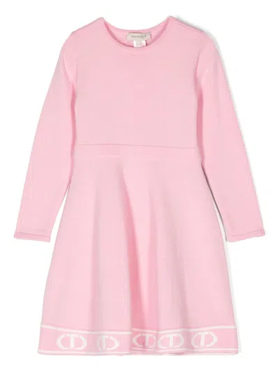 Twinset Kids' Jacquard-oval T Knitted Dress In Pink