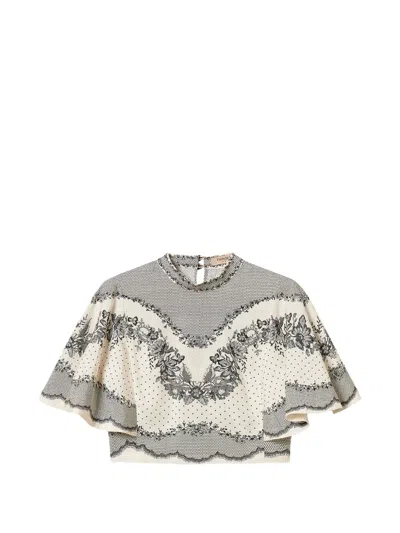 Twinset Jacquard Satin Blouse With Floral And Polka Dot Pattern In Neutral