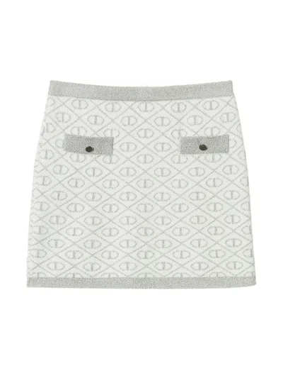 Twinset Kids' Jacquard Short Skirt In White