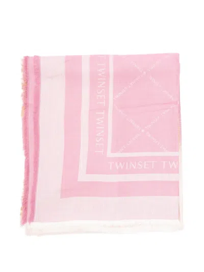 Twinset Jacquard Striped Scarf In Pink