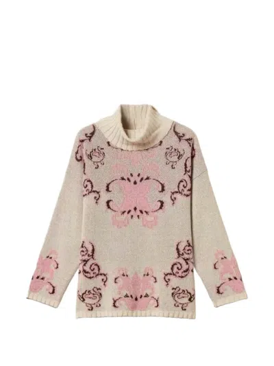 Twinset Jacquard Wool Blend Maxi Jumper In Metallic