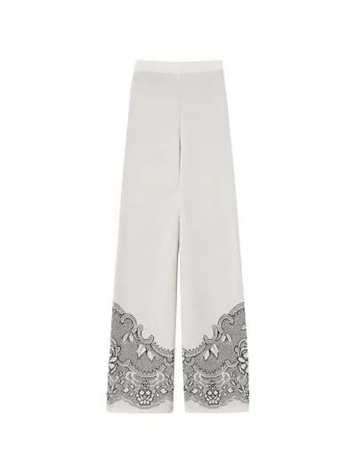Twinset Jacquard Wool-blend Knit Trousers In White