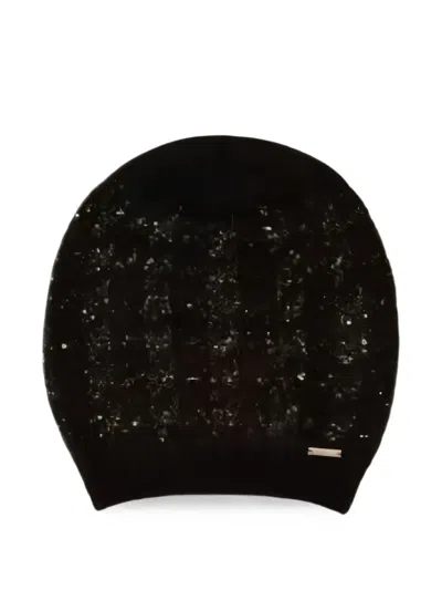 Twinset Jacquard-knit Beanie With Houndstooth Pattern In Black