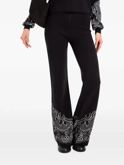 Twinset Jacquard-knit Trousers In Black