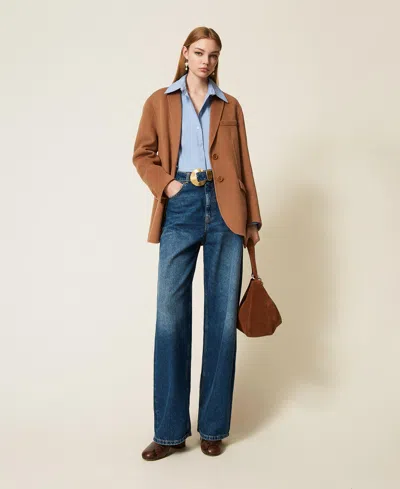 Twinset Jean Ample Avec Ceinture Et Grande Boucle In Brown
