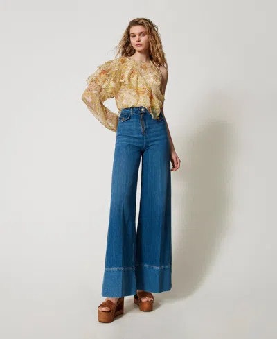 Twinset Jean Ample « Capraia » Avec Bas Contrasté In Brown