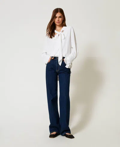Twinset Jean Droit Bleu Foncé In White