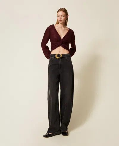 Twinset Jean Noir Avec Ceinture Et Grande Boucle In Purple