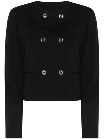 Twinset Logo-buttons Cropped Blazer In Black