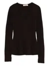 Twinset Fitted Ribbed Knit Sweater With Deep V-neckline In Brown