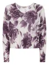 Twinset Twin-set Cropped Sweater With Floral Pattern And Textured Finish In Multi