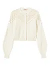 Twinset Crochet-detail Ribbed Cardigan In Neutral