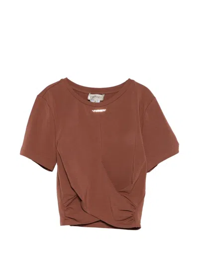 Twinset Kids' Jersey T-shirt With Knot Detail In Brown