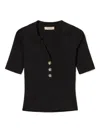 Twinset Fitted Black Short-sleeve Top With Classic Collar In Black