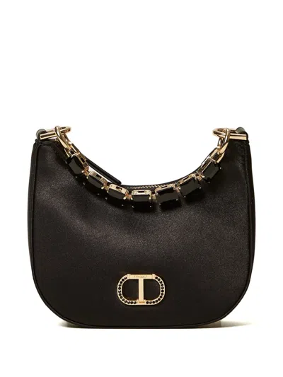Twinset Jewel-embellished Crescent-shaped Mini Bag In Black