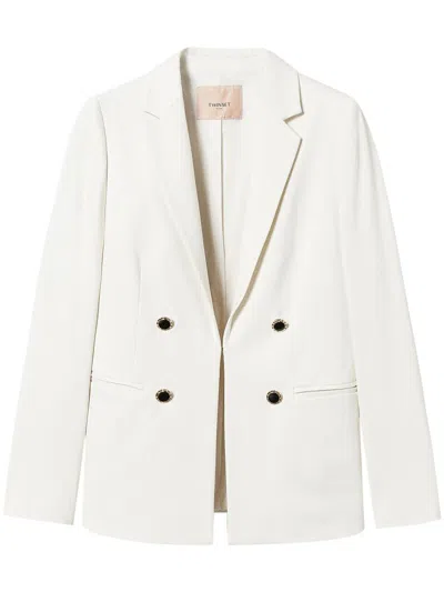 Twinset Jewelled-buttons Double-breasted Blazer In White