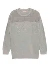 Twinset Gray Crewneck Sweater With Rhinestones In Grey