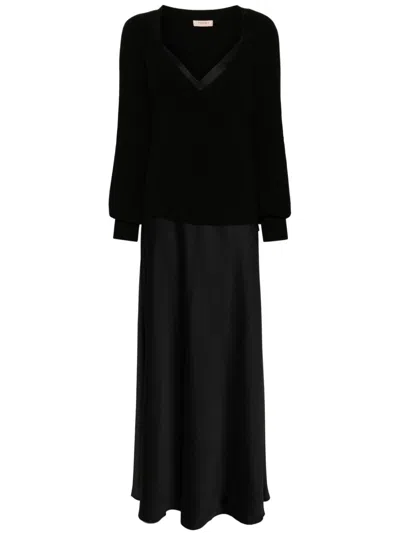 Twinset Jumper Slip Dress In Black