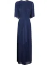 Twinset Twin-set Navy Blue Fully Pleated Maxi Dress In Blue
