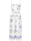 Twinset Floral-print Chambray Jumpsuit In Ivory Blue Chalcedo