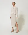 Twinset Jupe En Maille Jacquard Avec Lurex In Neutral