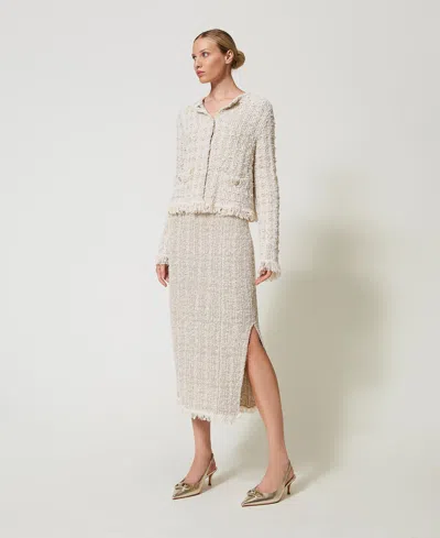 Twinset Jupe En Maille Jacquard Avec Lurex In Neutral