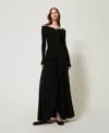 Twinset Jupe Longue En Crêpe De Chine Plissé In Black