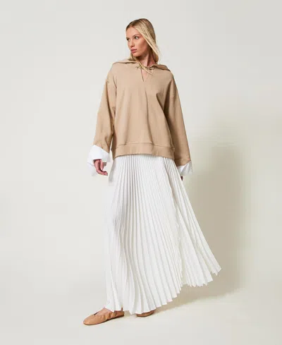 Twinset Jupe Longue En Crêpe De Chine Plissé In White