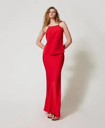 Twinset Jupe Longue En Crêpe De Satin In Red
