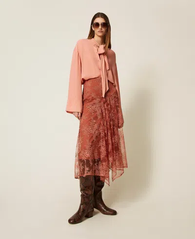 Twinset Jupe Longue En Dentelle In Brown