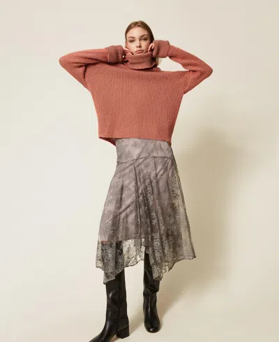 Twinset Jupe Longue En Dentelle In Brown