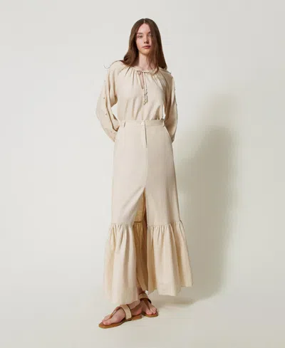 Twinset Jupe Longue En Lin Mélangé In Neutral