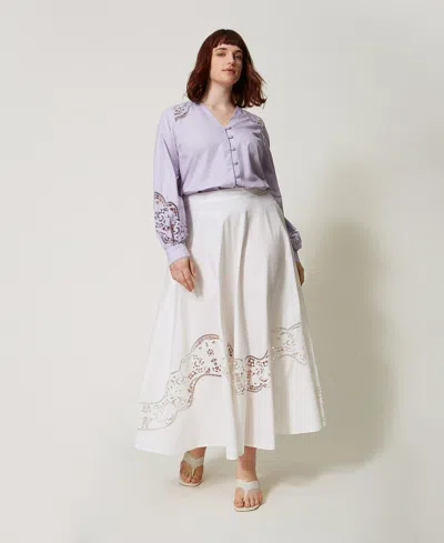 Twinset Jupe Longue En Popeline Avec Broderies Anglaises In White