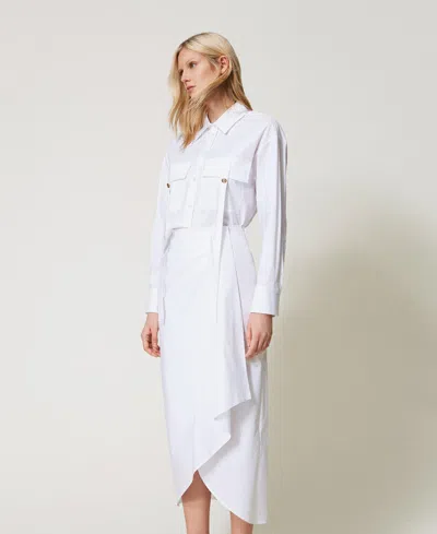 Twinset Jupe Longue En Popeline Avec Drapé In White