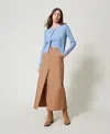 Twinset Long Twill Skirt With Slit In Brown