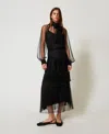Twinset Jupe Longue En Tulle Avec Volants Plissés In Black