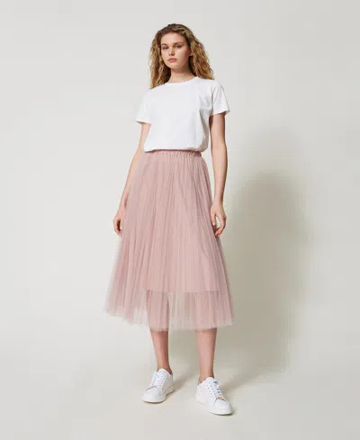 Twinset Jupe Longue En Tulle Plissé In Pink