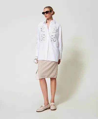 Twinset Jupe Mi-longue Avec Sequins Et Perles In White