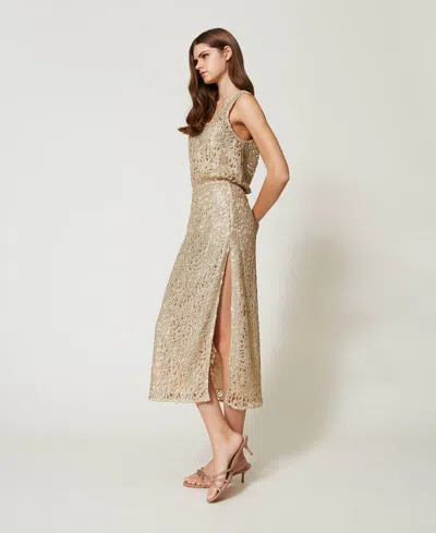 Twinset Jupe Mi-longue En Crochet Lamé In Gold