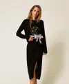 Twinset Diamond-pattern Side-split Skirt In Black