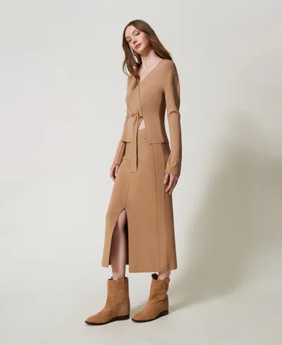 Twinset Jupe Mi-longue En Maille In Brown
