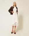 Twinset Jupe Mi-longue En Maille Avec Organza In White