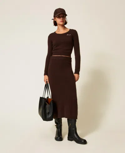 Twinset Jupe Mi-longue En Maille Mélangée D'angora In Black