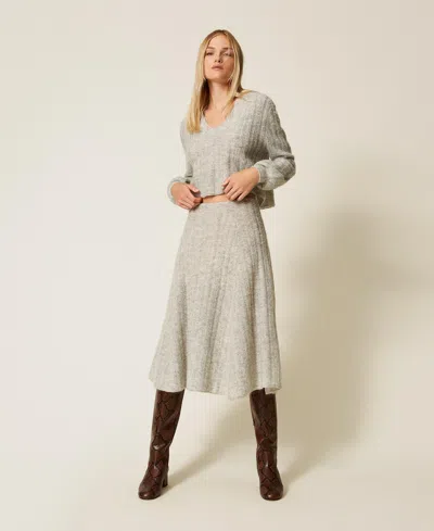 Twinset Jupe Mi-longue En Mohair Et Lurex In Gray