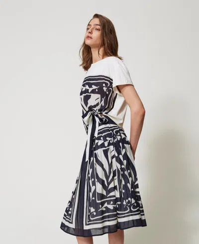 Twinset Jupe Mi-longue En Mousseline Imprimée In Black