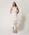 Twinset Jupe Mi-longue En Satin Et Dentelle In White
