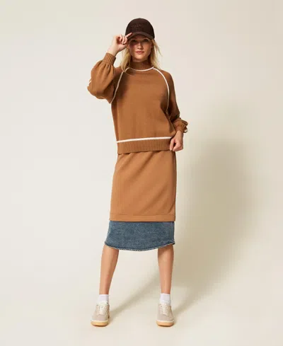 Twinset Jupe Mi-longue En Scuba Et Jean In Brown