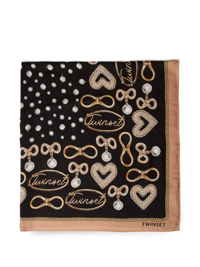 Twinset Kefiah With Jewel Print In Black