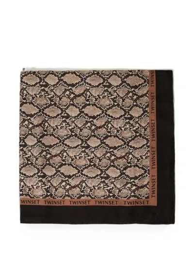 Twinset Kefiah Mit Logo Und Animal-print In Brown